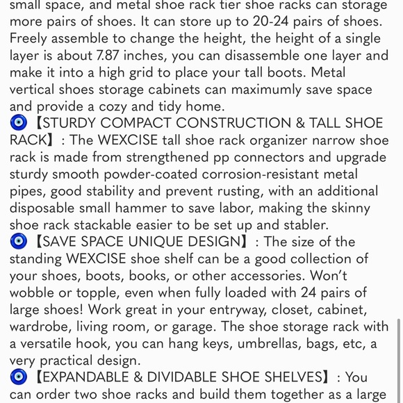 Narrow 10 Tiers Tall Shoe Rack for Entryway 20-24 Pairs Shoe and Boots Organizer - Picture 6 of 6